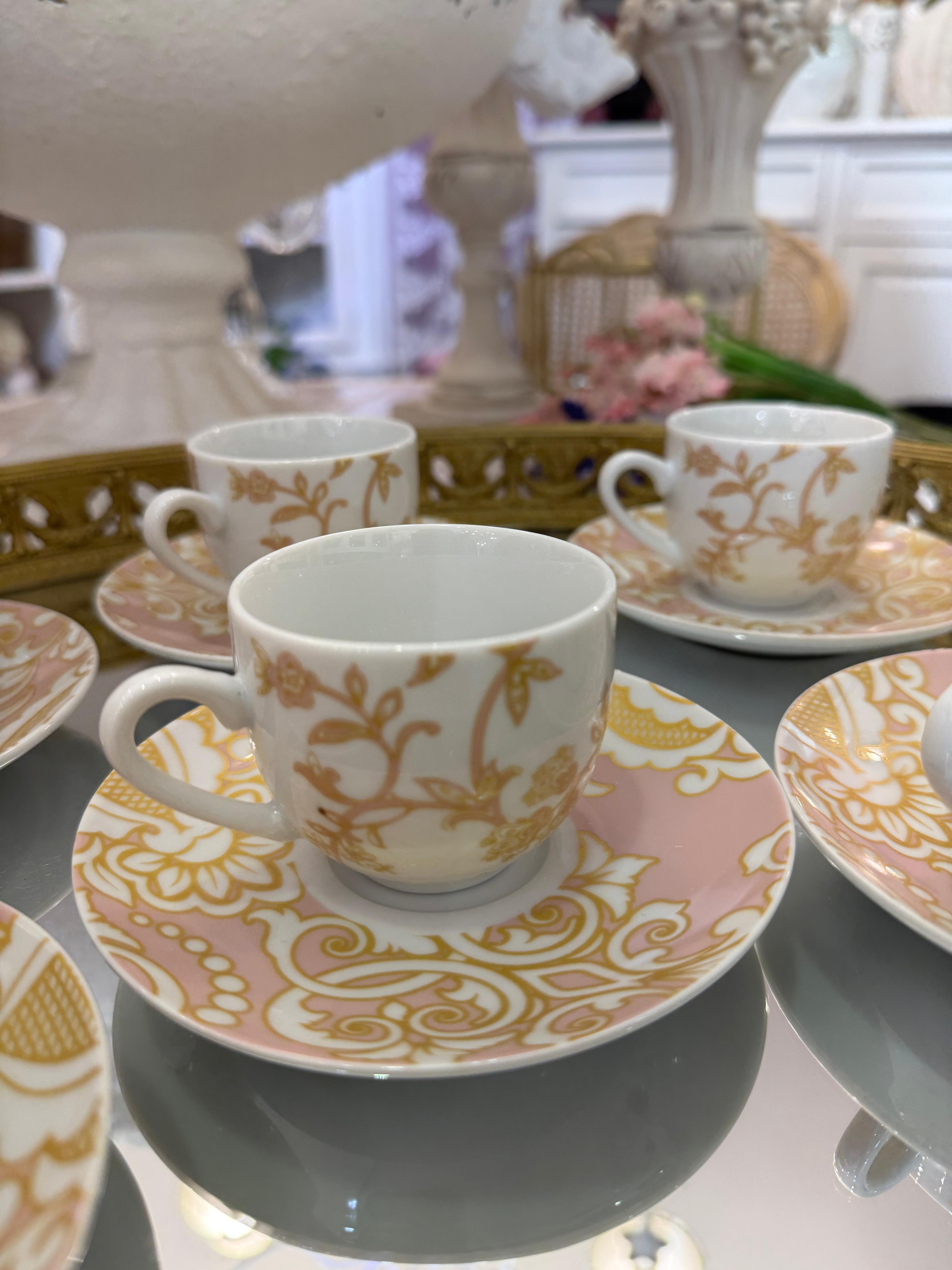 Set 6 tazzine da caffe con piattino in porcellana rosa PRINCESS - Fade